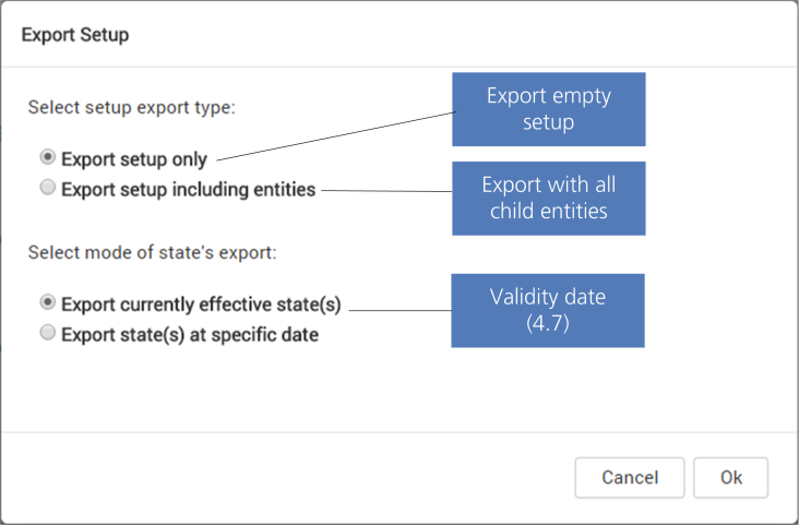 Export setup